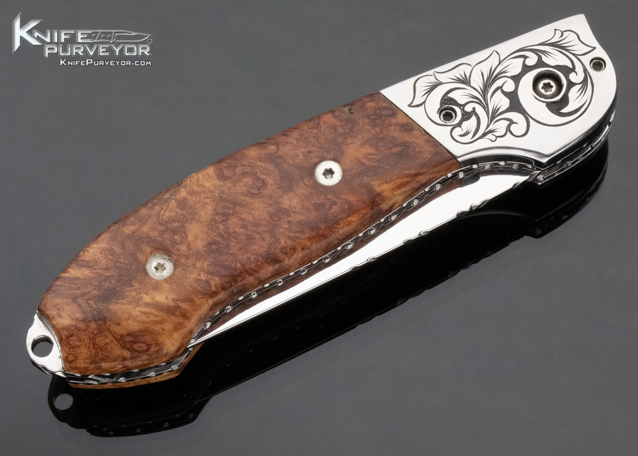 Mike Whiskers Allen Custom Knife Engraved Birdseye Burl Engraved Bolster Release Automatic - Image 5
