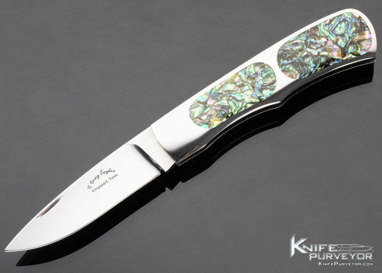 C-Gray-Taylor-Custom-Knife-Abalone-Interframe-Lockback-12870-open 12870