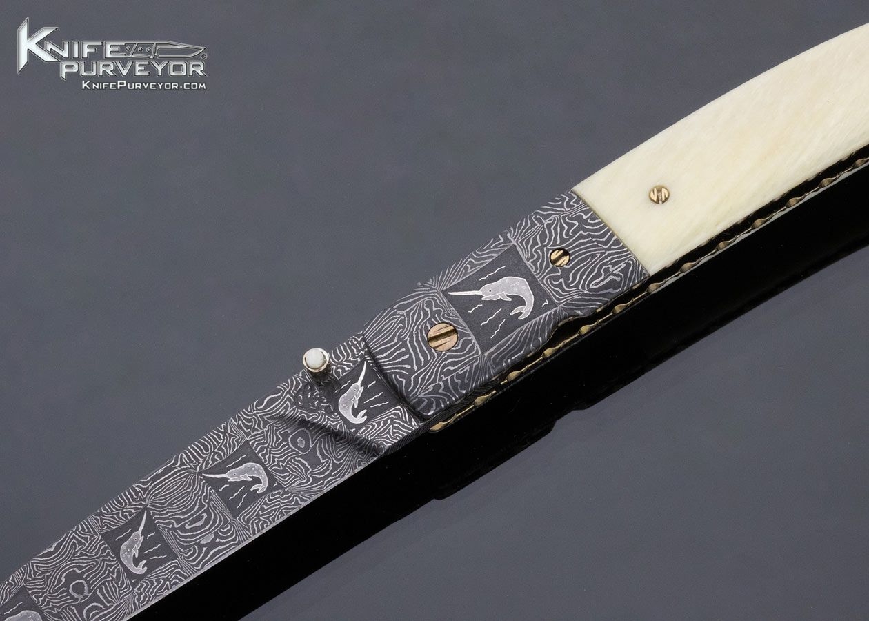 Cliff Parker Custom Knife Narwhale Mosaic Damascus Linerlock - Image 2