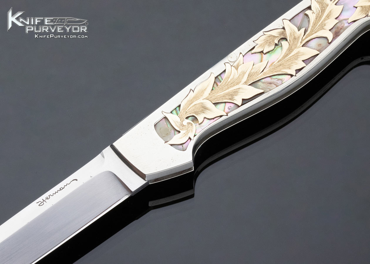 Tim Herman Custom Knife Sole Authorship Engraved "Leaves" Lockback Folder - Image 2