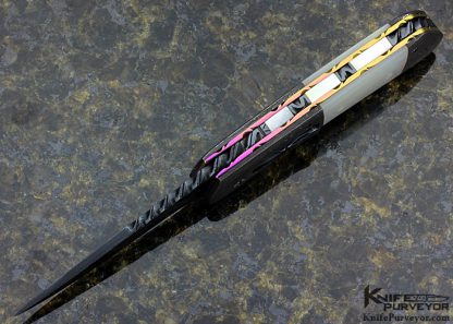 John Richter's Custom Knife: Mother of Pearl Automatic Linerlock with Sole Authorship Damascus - Image 4