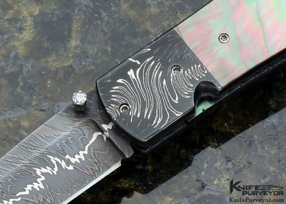 Jerry McClure's Custom Knife Blacklip Pearl with Joel Davis' "Static" Damascus Linerlock - Image 2