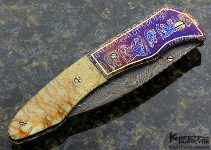 Joe Olson Custom Knife Tiger Coral and Sole Authorship Damascus Linerlock - Image 3