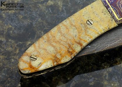 Joe Olson Custom Knife Tiger Coral and Sole Authorship Damascus Linerlock - Image 4