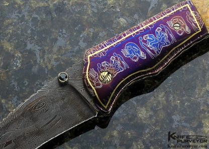 Joe Olson Custom Knife Tiger Coral and Sole Authorship Damascus Linerlock - Image 2