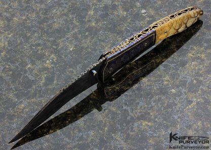 Joe Olson Custom Knife Tiger Coral and Sole Authorship Damascus Linerlock - Image 5