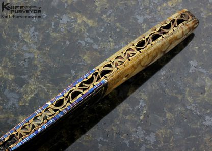 Joe Olson Custom Knife Tiger Coral and Sole Authorship Damascus Linerlock - Image 6