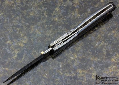 Vernie Reed Custom Knife Fluted Black Lip Pearl and Robert Eggerling Mosaic Damascus Linerlock - Image 6