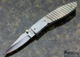 Vernie Reed Custom Knife Fluted Black Lip Pearl and Robert Eggerling Mosaic Damascus Linerlock