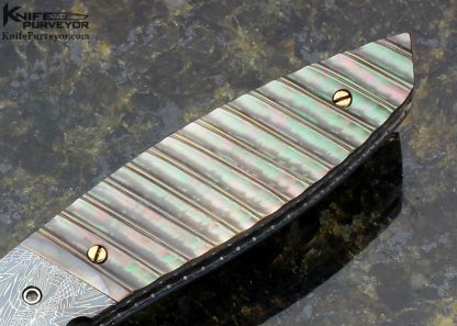 Vernie Reed Custom Knife Fluted Black Lip Pearl and Robert Eggerling Mosaic Damascus Linerlock - Image 3