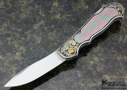 Joe Kious Custom Knives Blacklip Pearl Lockback Engraved by Lisa Tomlin