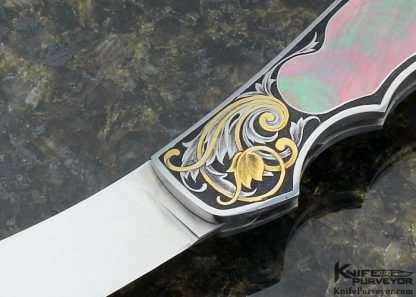 Joe Kious Custom Knives Blacklip Pearl Lockback Engraved by Lisa Tomlin - Image 2