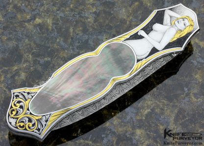 Joe Kious Custom Knives Brian Hochstrat Engraved Blacklip Tahitian Pearl Tulip Model Lockback - Image 4