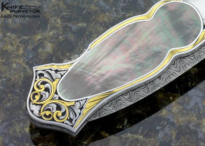 Joe Kious Custom Knives Brian Hochstrat Engraved Blacklip Tahitian Pearl Tulip Model Lockback - Image 6