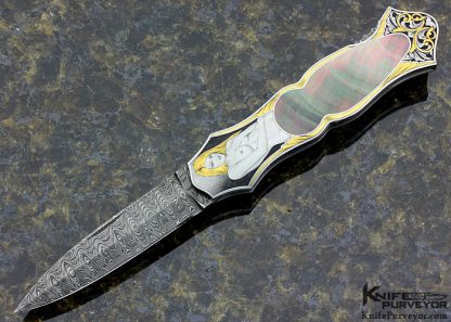 Joe Kious Custom Knives Brian Hochstrat Engraved Blacklip Tahitian Pearl Tulip Model Lockback