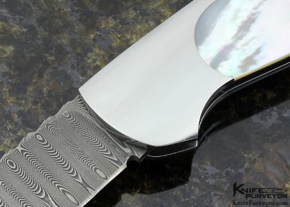 Joe Kious Custom Knives Mother of Pearl Shell with Black Lip Tahitian Pearl Shell Inlays and Mike Norris Stainless Damascus Blade Lockback - Image 2