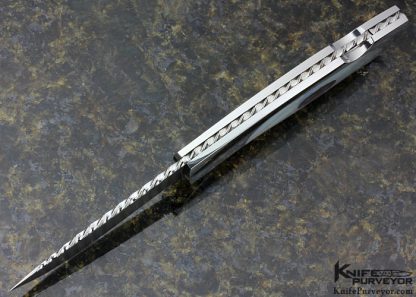 Joe Kious Custom Knives Mother of Pearl Shell with Black Lip Tahitian Pearl Shell Inlays and Mike Norris Stainless Damascus Blade Lockback - Image 6