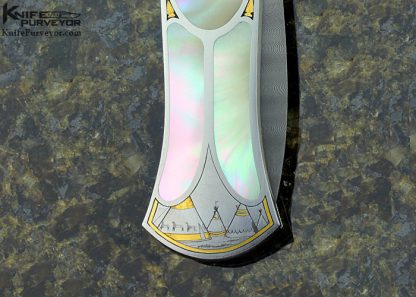 Warren Osborne Custom Knife Green Sea Snail Shell Interframe Lever Lock Engraved by Ray Cover Jr. - Image 8