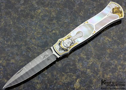 Warren Osborne Custom Knife Green Sea Snail Shell Interframe Lever Lock Engraved by Ray Cover Jr.