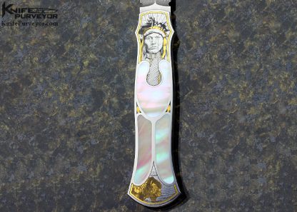 Warren Osborne Custom Knife Green Sea Snail Shell Interframe Lever Lock Engraved by Ray Cover Jr. - Image 3