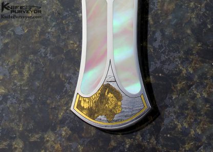 Warren Osborne Custom Knife Green Sea Snail Shell Interframe Lever Lock Engraved by Ray Cover Jr. - Image 5