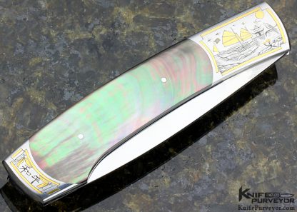 Scott Sawby Custom Knife Blacklip Tahitian Pearl Shell Swift Self Lock Engraved by Marian Sawby - Image 4