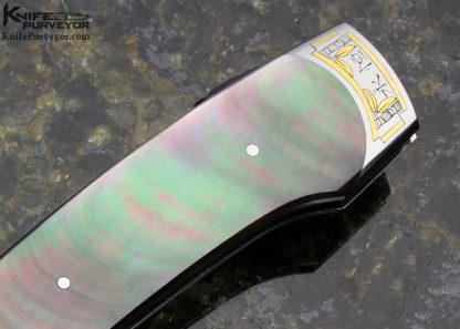 Scott Sawby Custom Knife Blacklip Tahitian Pearl Shell Swift Self Lock Engraved by Marian Sawby - Image 3