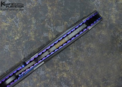 Joyce and Jim Minnick Custom Knife Blued Sculpted Damascus and Black Lip Tahitian Pearl Shell Linerlock - Image 5