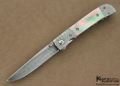 C.H. Morris Custom Knife Black Lip Tahitian Pearl Shell and Damascus Linerlock