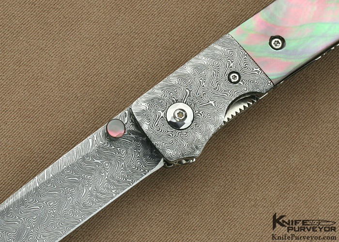 C.H. Morris Custom Knife Black Lip Tahitian Pearl Shell and Damascus Linerlock - Image 2