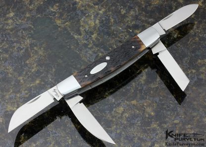 Eugene Shadley Custom Knife Old Utica Jigged Bone 4 Blade Congress Slip Joint