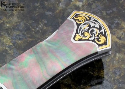 Warren Osborne Custom Knife Jon Robyn Engraved Dagger with Mike Norris Damascus and Black Lip Tahitian Pearl Shell - Image 3
