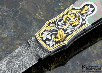 Warren Osborne Custom Knife Jon Robyn Engraved Dagger with Mike Norris Damascus and Black Lip Tahitian Pearl Shell - Image 2