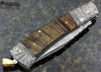Kaj Embretsen Custom Knife Rams Horn & Sole Authorship Damascus Slip Joint - Image 4