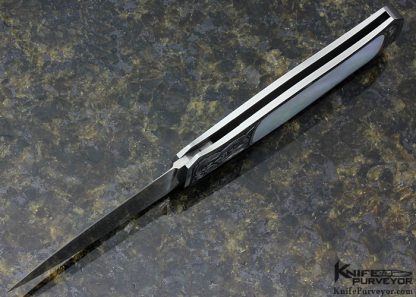 Tim Herman Custom Knife Sole Authroship Engraved Mother of Pearl Interframe Lockback Dagger - Image 6