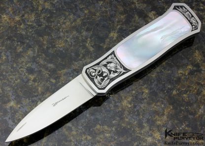Tim Herman Custom Knife Sole Authroship Engraved Mother of Pearl Interframe Lockback Dagger