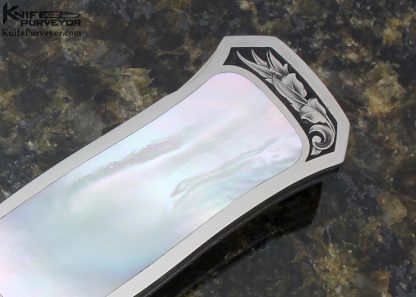 Tim Herman Custom Knife Sole Authroship Engraved Mother of Pearl Interframe Lockback Dagger - Image 3