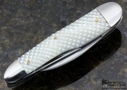 Joel Chamblin Custom Knife Checkered Mother of Pearl Shell Three Blade Whittler Slip Joint - Image 3