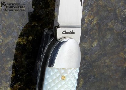 Joel Chamblin Custom Knife Checkered Mother of Pearl Shell Three Blade Whittler Slip Joint - Image 2