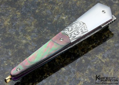Stephen Olszewski Custom Knife Black Lip Tahitian Pearl Shell Mosaic Damascus & Polished Steel "Pendulum" Linerlock - Image 4