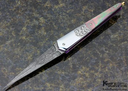 Stephen Olszewski Custom Knife Black Lip Tahitian Pearl Shell Mosaic Damascus & Polished Steel "Pendulum" Linerlock
