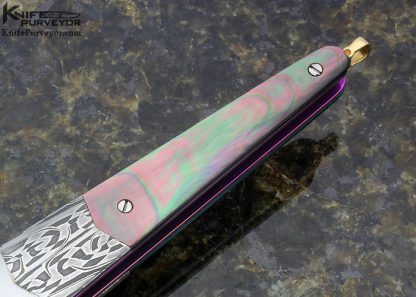 Stephen Olszewski Custom Knife Black Lip Tahitian Pearl Shell Mosaic Damascus & Polished Steel "Pendulum" Linerlock - Image 3