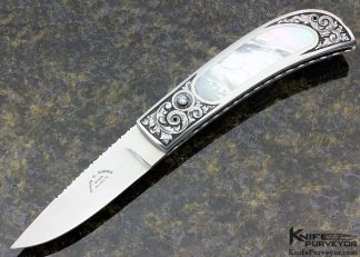 Ralph Dewey Harris Custom Knife Sole Authorship Engraved Mother of Pearl Shell Interframe Button Release Folder 15719