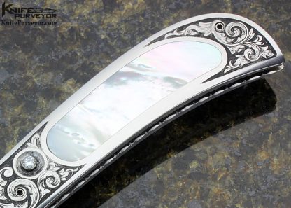 Ralph Dewey Harris Custom Knife  Sole Authorship Engraved Mother of Pearl Shell Interframe Button Release Folder - Image 3