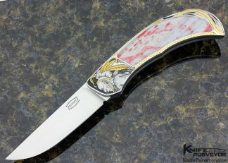 Jack Busfield Custom Knife Ron Skaggs Engraved White Flint Cinnabar Interframe Lockback Open