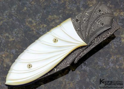 Daniel Stepan Custom Knife Carved Mother of Pearl Shell and Devin Thomas Damascus Linerlock - Image 3
