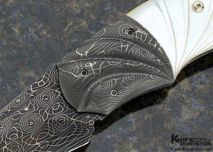 Daniel Stepan Custom Knife Carved Mother of Pearl Shell and Devin Thomas Damascus Linerlock - Image 2