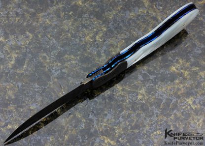 Barry Gallagher Custom Knife Sole Authorship Damascus & Mother of Pearl Shell Upswept Linerlock - Image 5