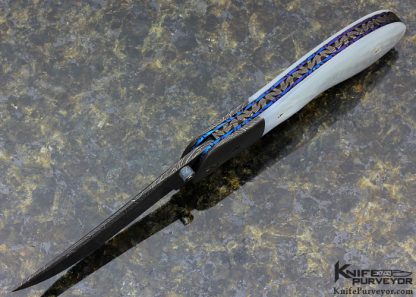 Barry Gallagher Custom Knife Sole Authorship Damascus & Mother of Pearl Shell Upswept Linerlock - Image 4