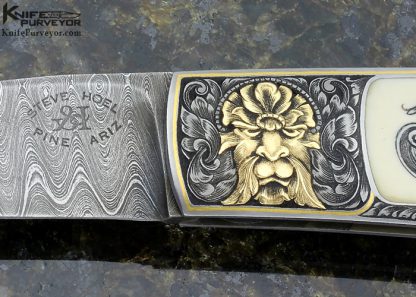 Steve Hoel Custom Knife Scrimshawed Mammoth Interframe Lockback Engraved with Sculpted Built Up 24Kt Gold by Franz Marktl - Image 2